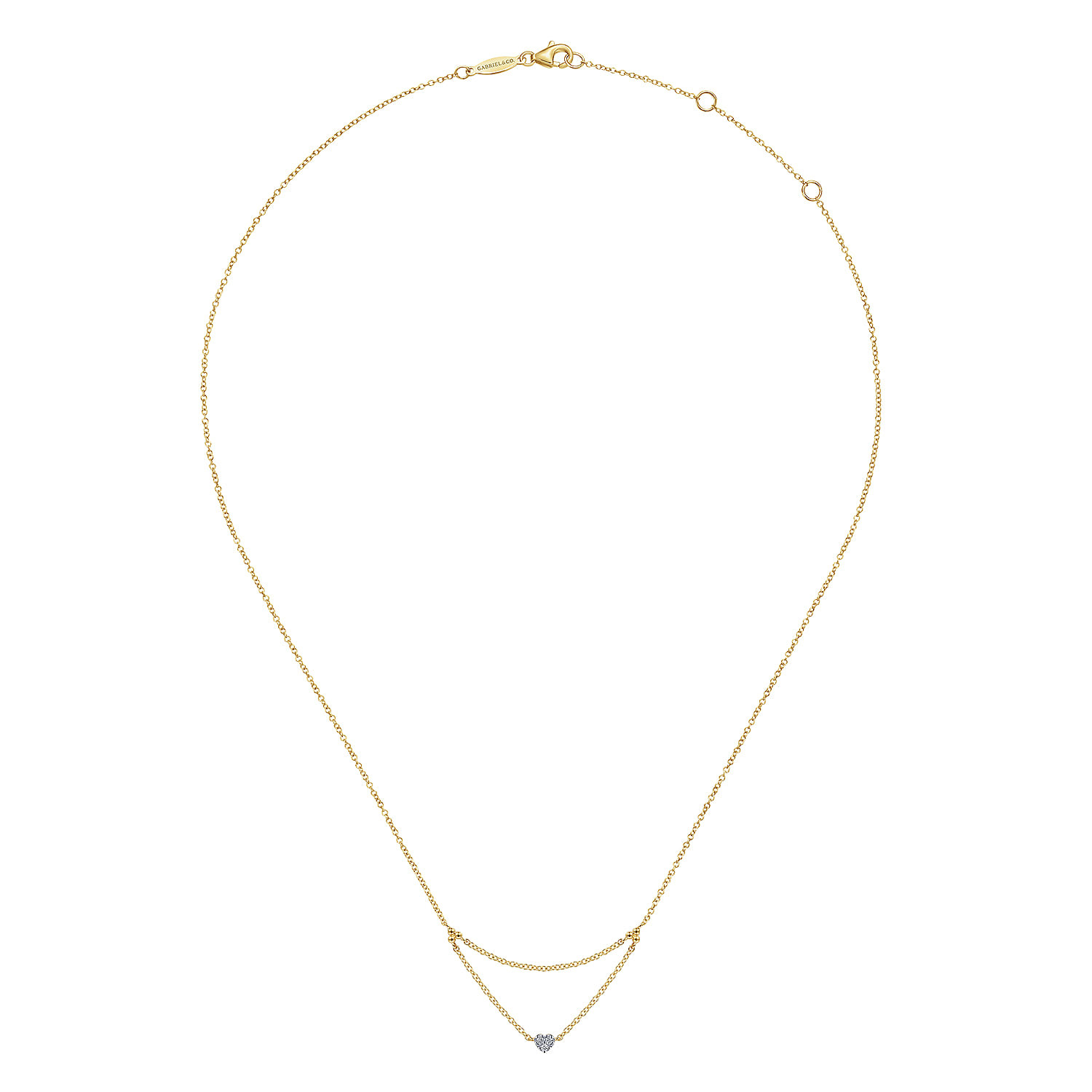 14K Yellow Gold Triangular Chain Necklace with Pave Diamond Heart