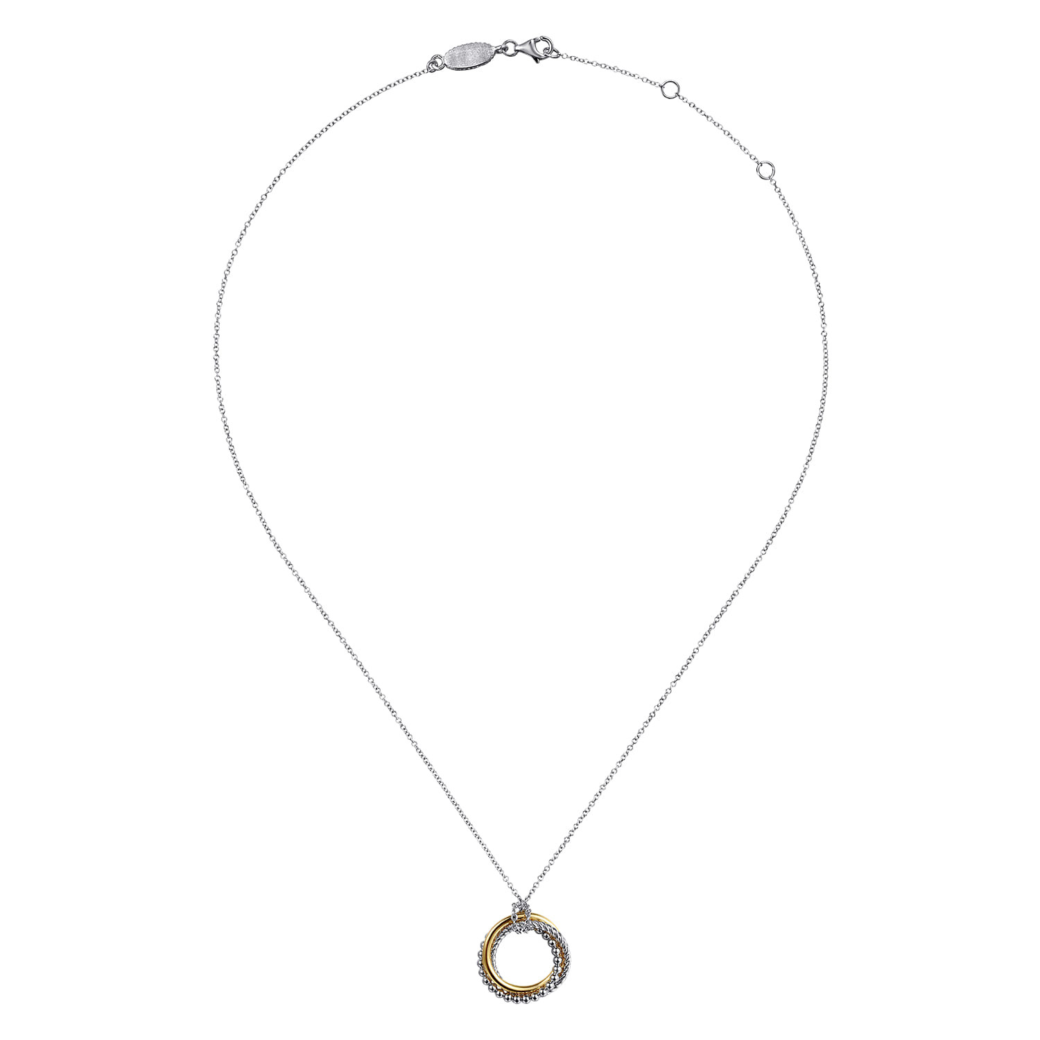 925 Sterling Silver and 14K Yellow Gold Rope Pendant Necklace-Bujukan
