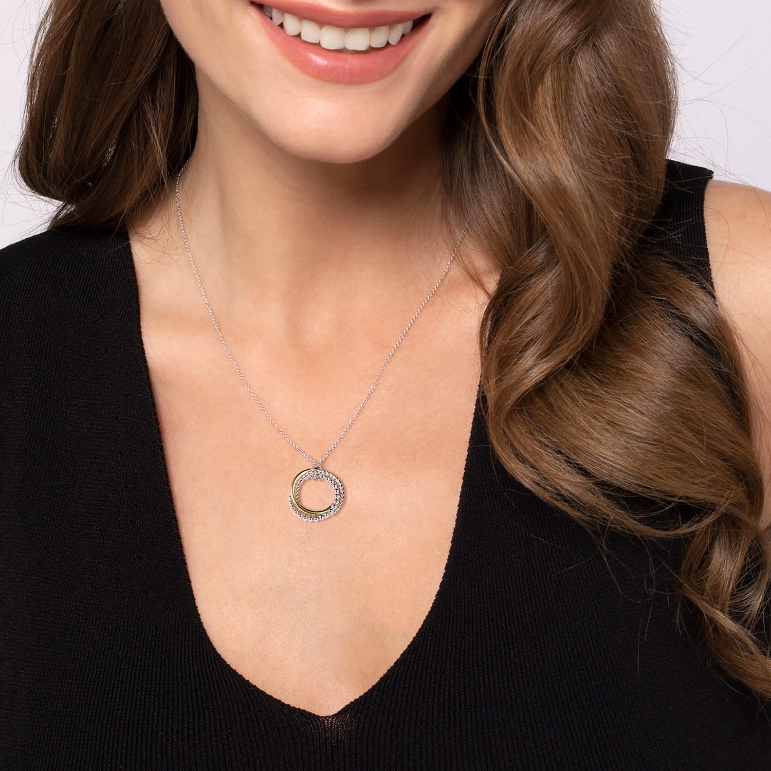 925 Sterling Silver and 14K Yellow Gold Rope Pendant Necklace-Bujukan