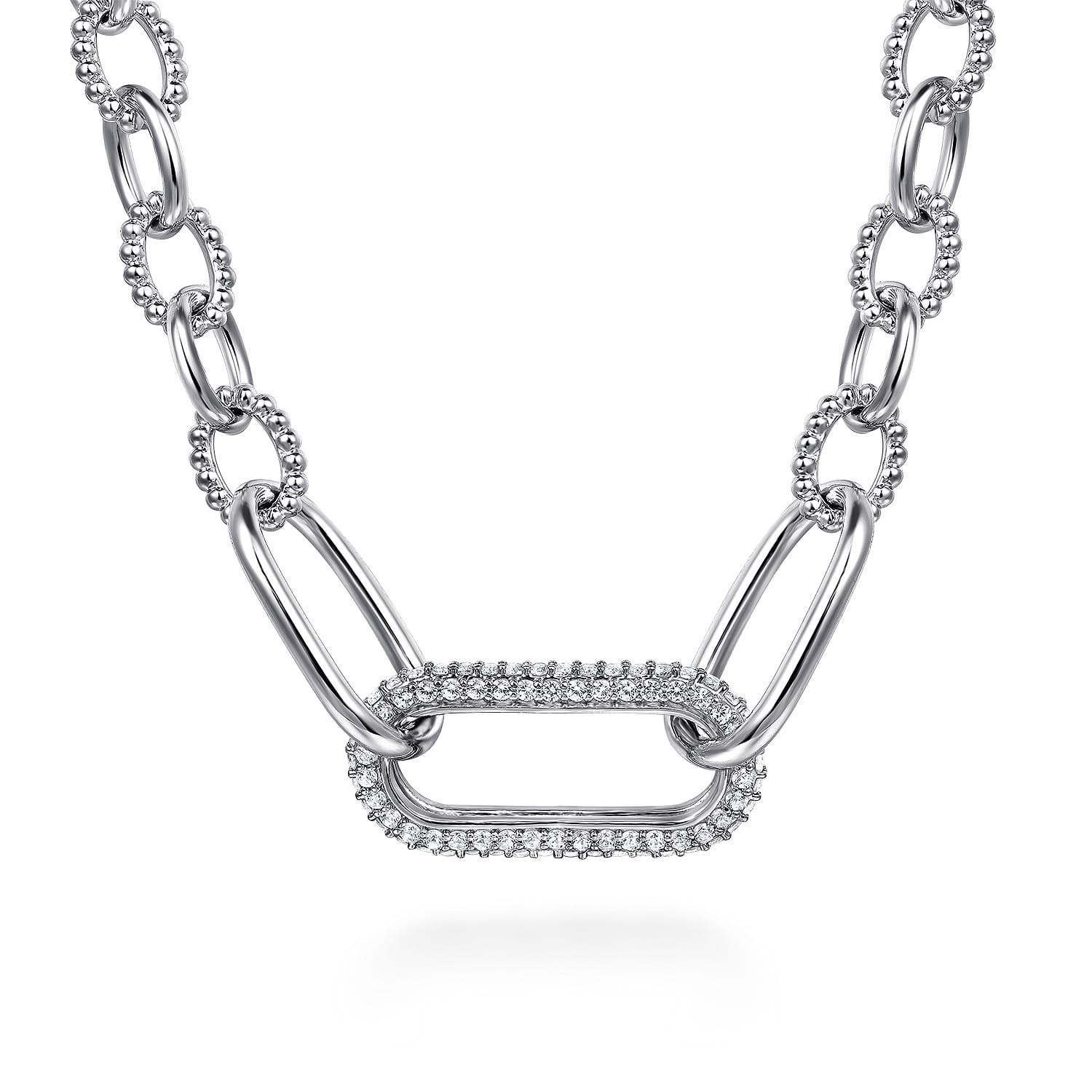 925 Sterling Silver Chain Necklace with White Sapphire Oval link Pendant