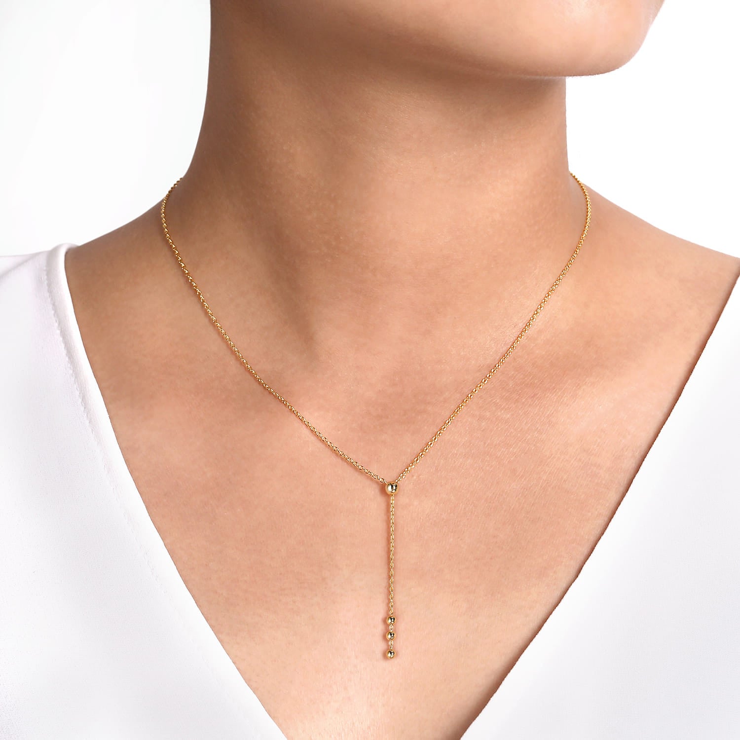 14K Yellow Gold Bujukan Bead Station Y Drop Necklace