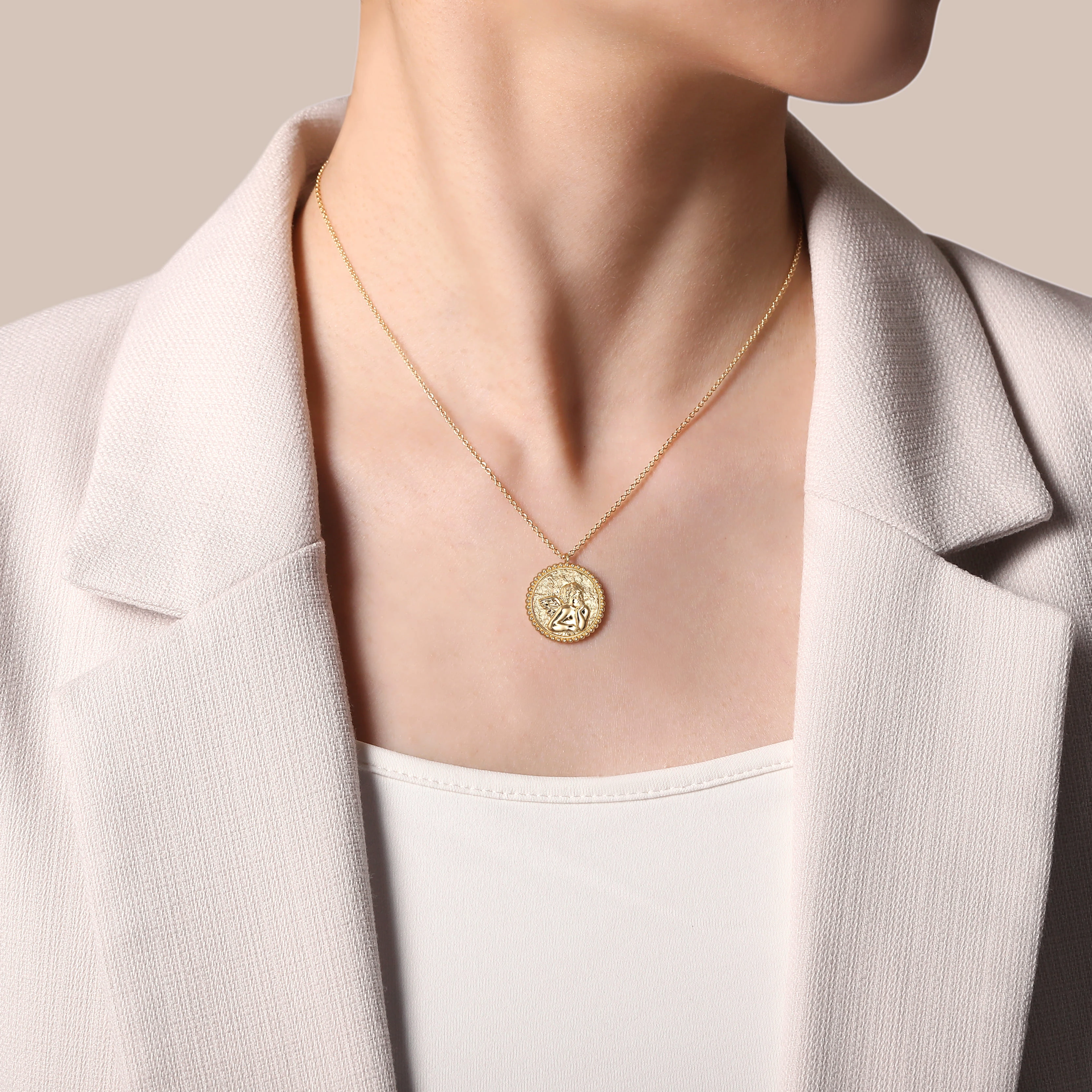 14K Yellow Gold Angel Pendant Necklace