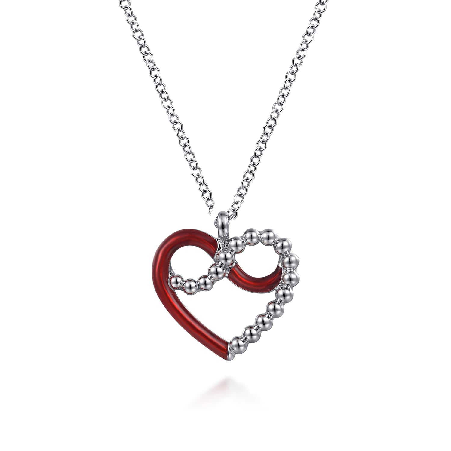 925 Sterling Silver Heart Pendant Necklace with Chrome Red Enamel
