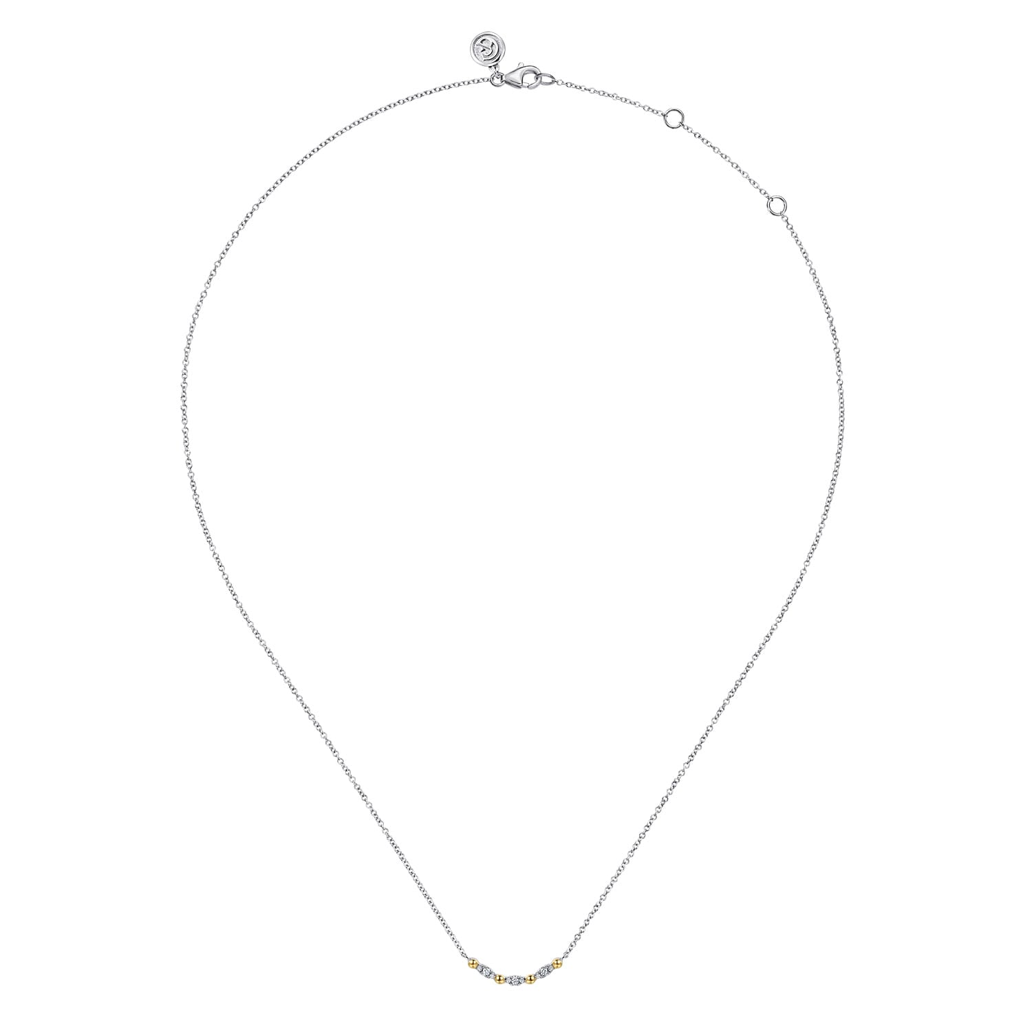 14K Yellow Gold and 925 Sterling Silver Bujukan Ball White Sapphire Maquise Bar Necklace