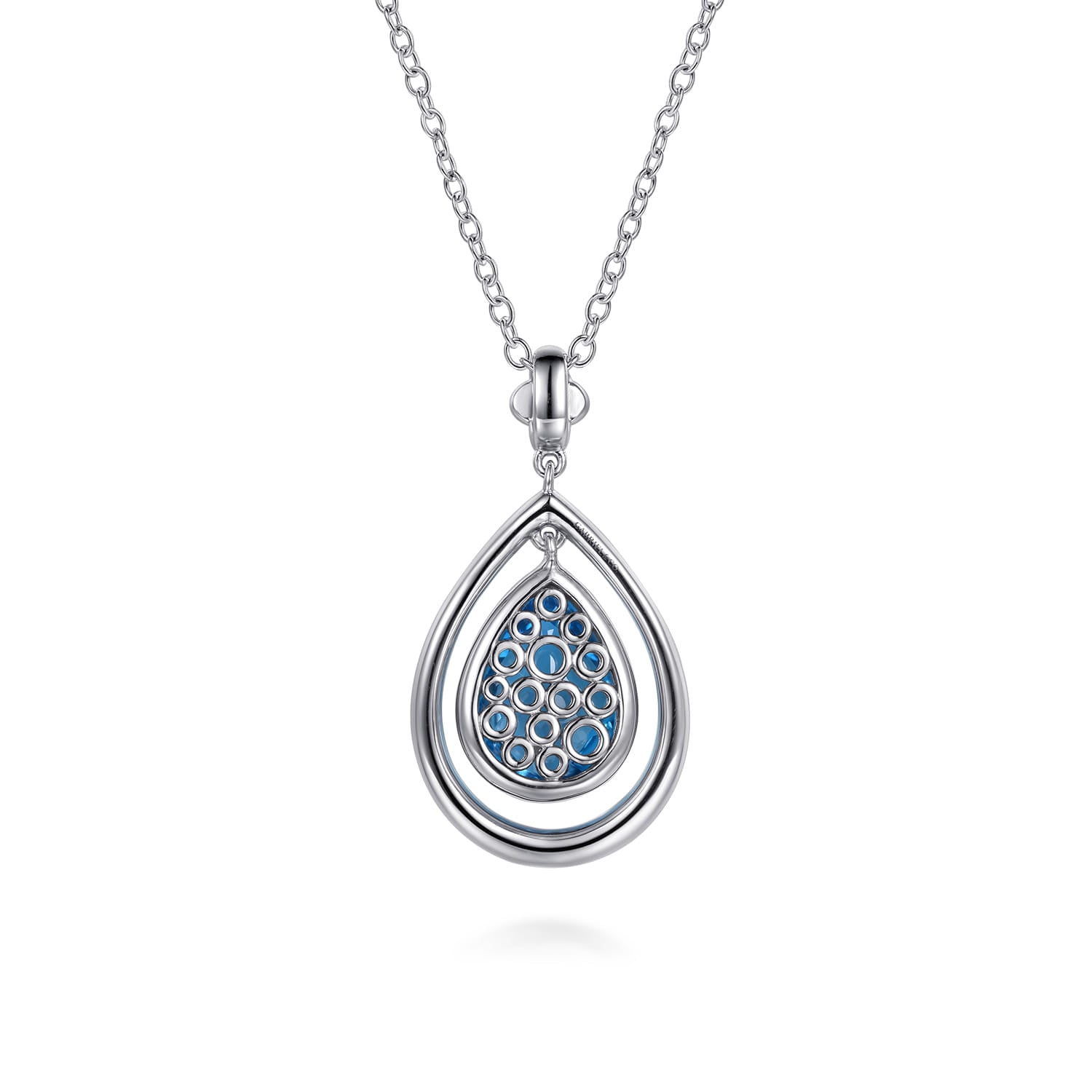 14K Yellow Gold and 925 Sterling Silver Bujukan Pear Blue Topaz Pendant Necklace
