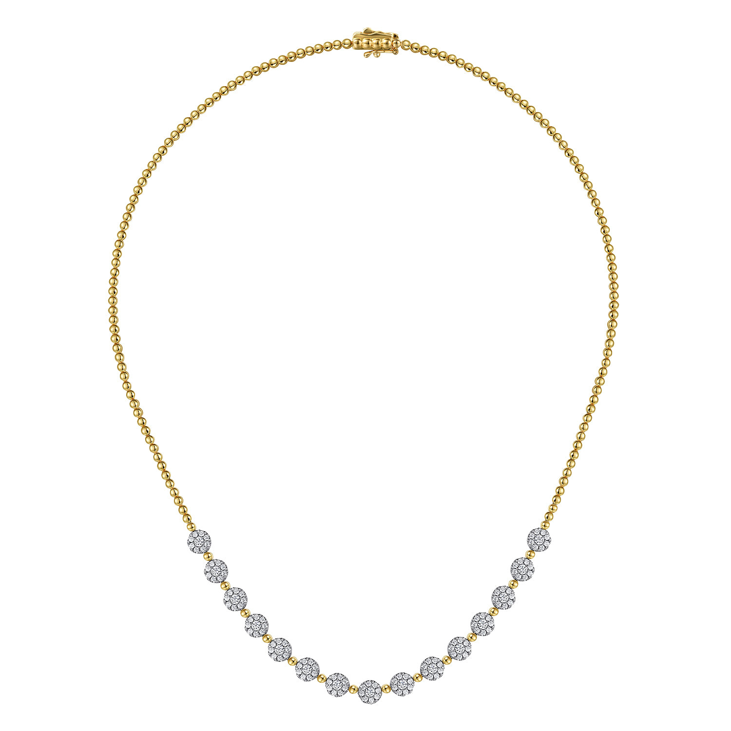 14K White-Yellow Gold Pave Diamond Cluster Station Bujukan Necklace
