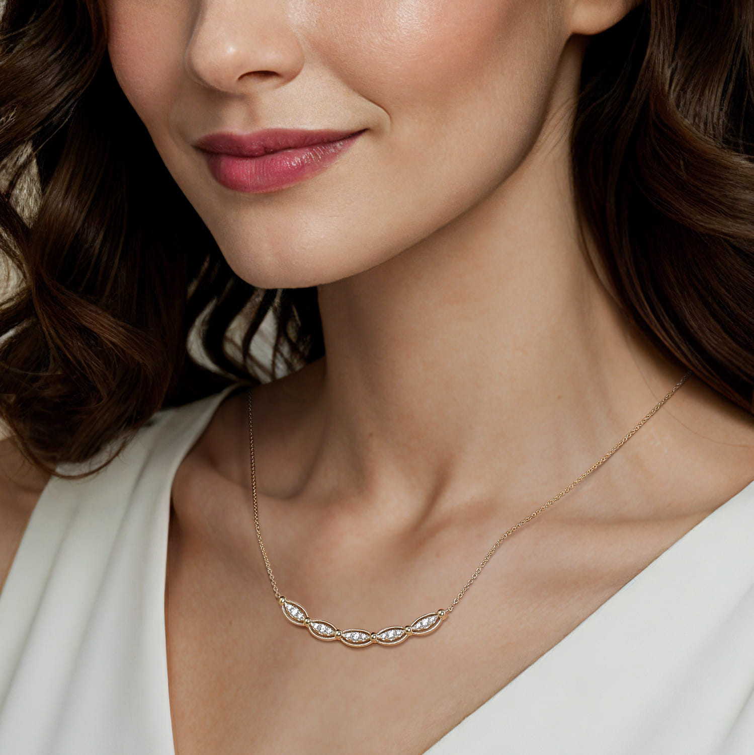 14K Yellow Gold Bujukan Diamond Bar Necklace