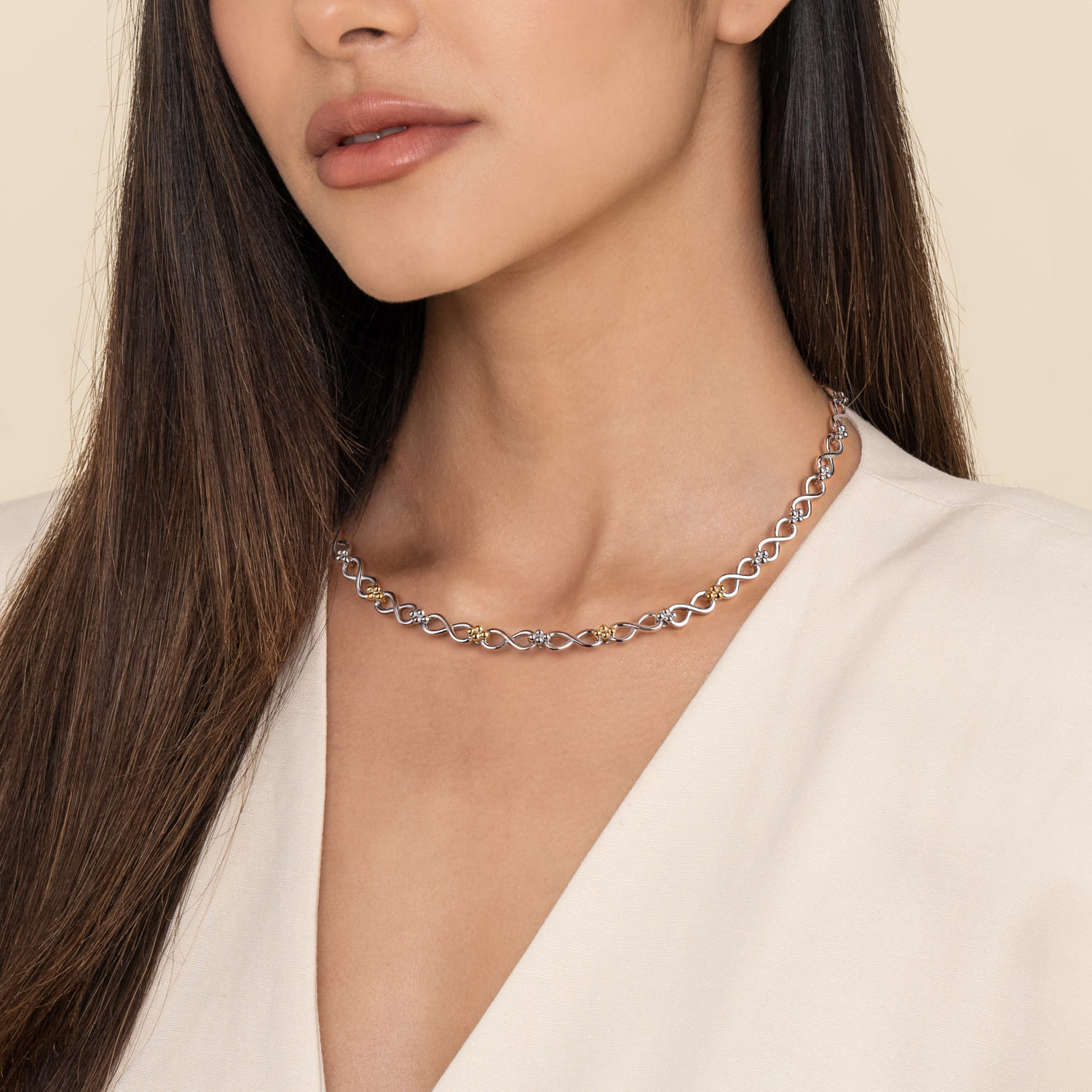 14K Yellow Gold and 925 Sterling Silver Bujukan Infinity Link Chain Necklace