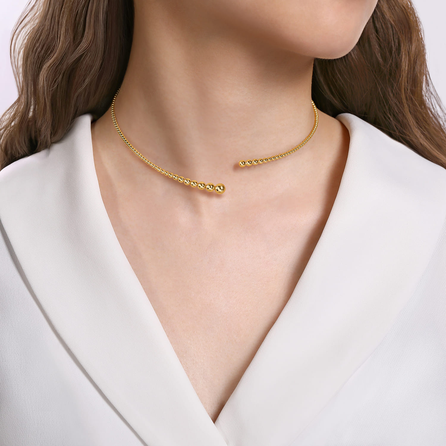 14K Yellow Gold Graduating Bujukan Beaded Choker Necklace