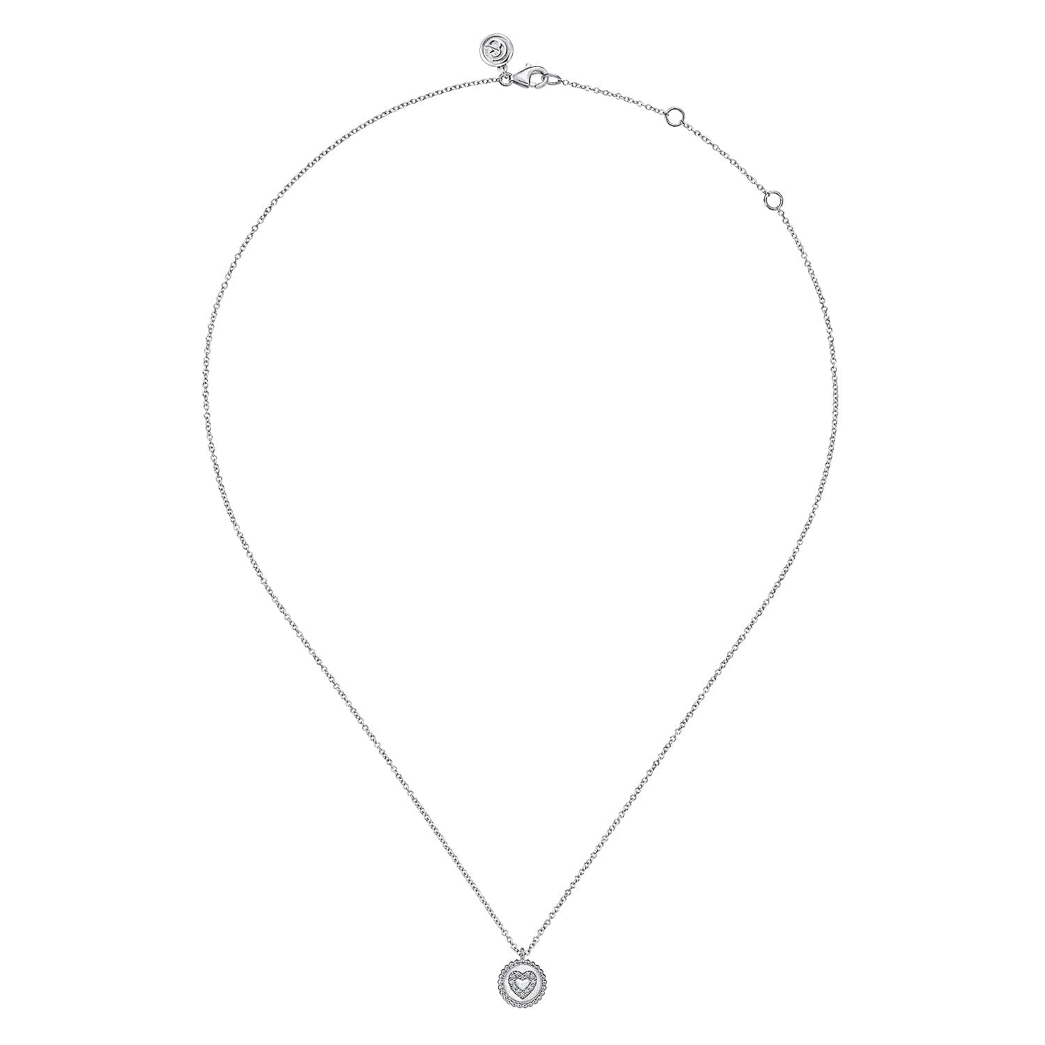 925 Sterling Silver Diamond Heart Pendant Necklace-Bujukan
