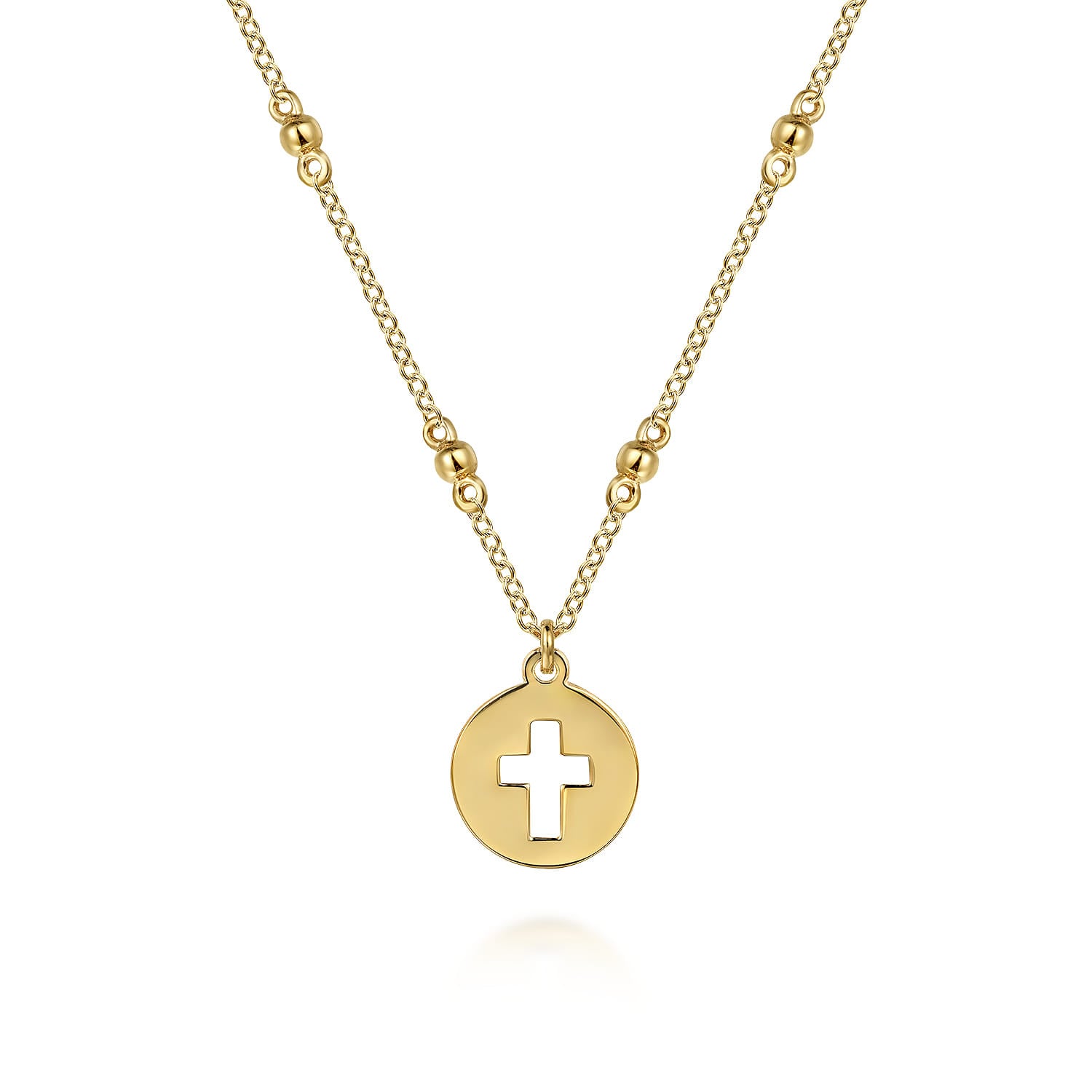 14K Yellow Gold Cross Cutout Pendant Necklace