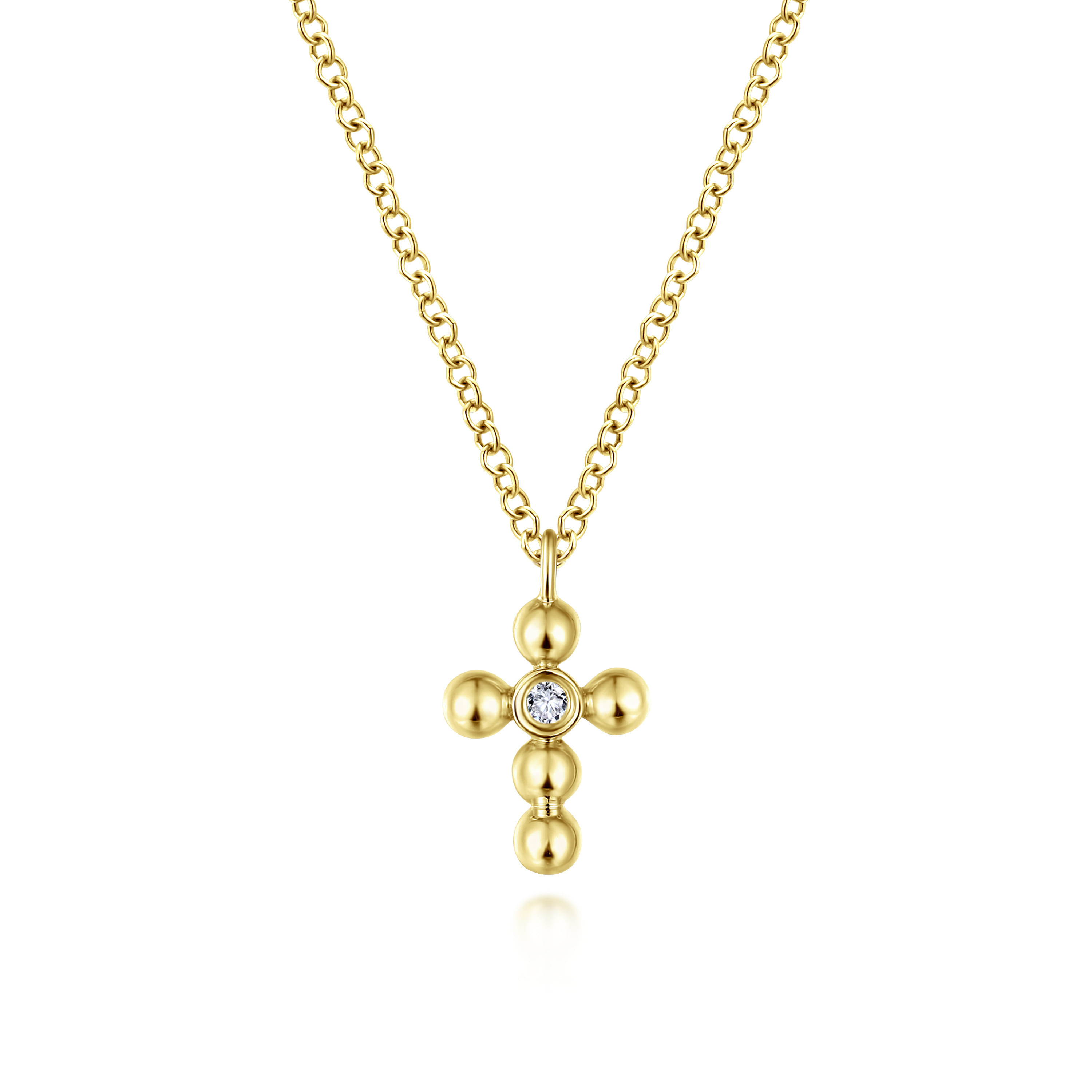 14K Yellow Gold Bujukan Diamond Cross Pendant Necklace