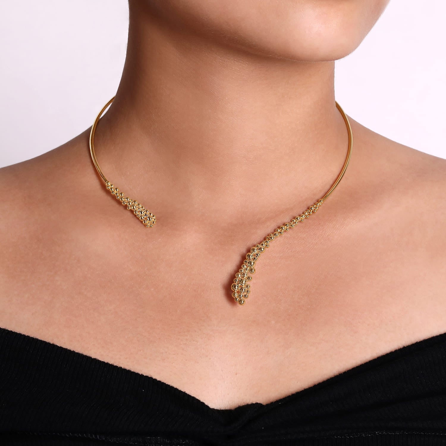 14K Yellow Gold Open Collar Choker Necklace with Bujukan Bead Cluster