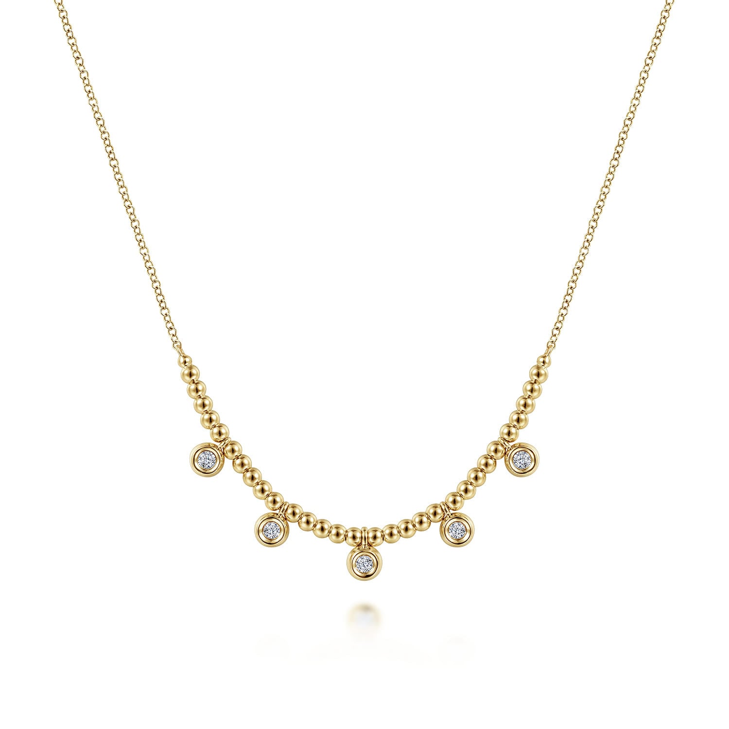 14K Yellow Gold Bujukan Bead Necklace with Diamond Drops