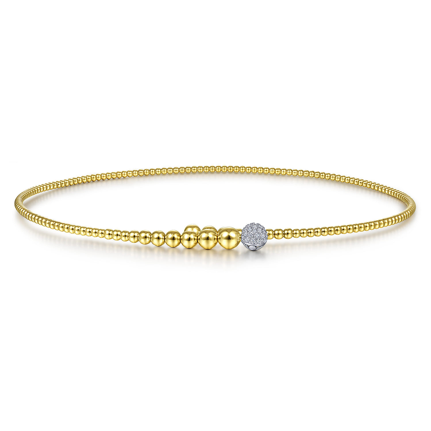 14K Yellow Bujukan Bead Collar Necklace with White Gold Diamond Pave Ball