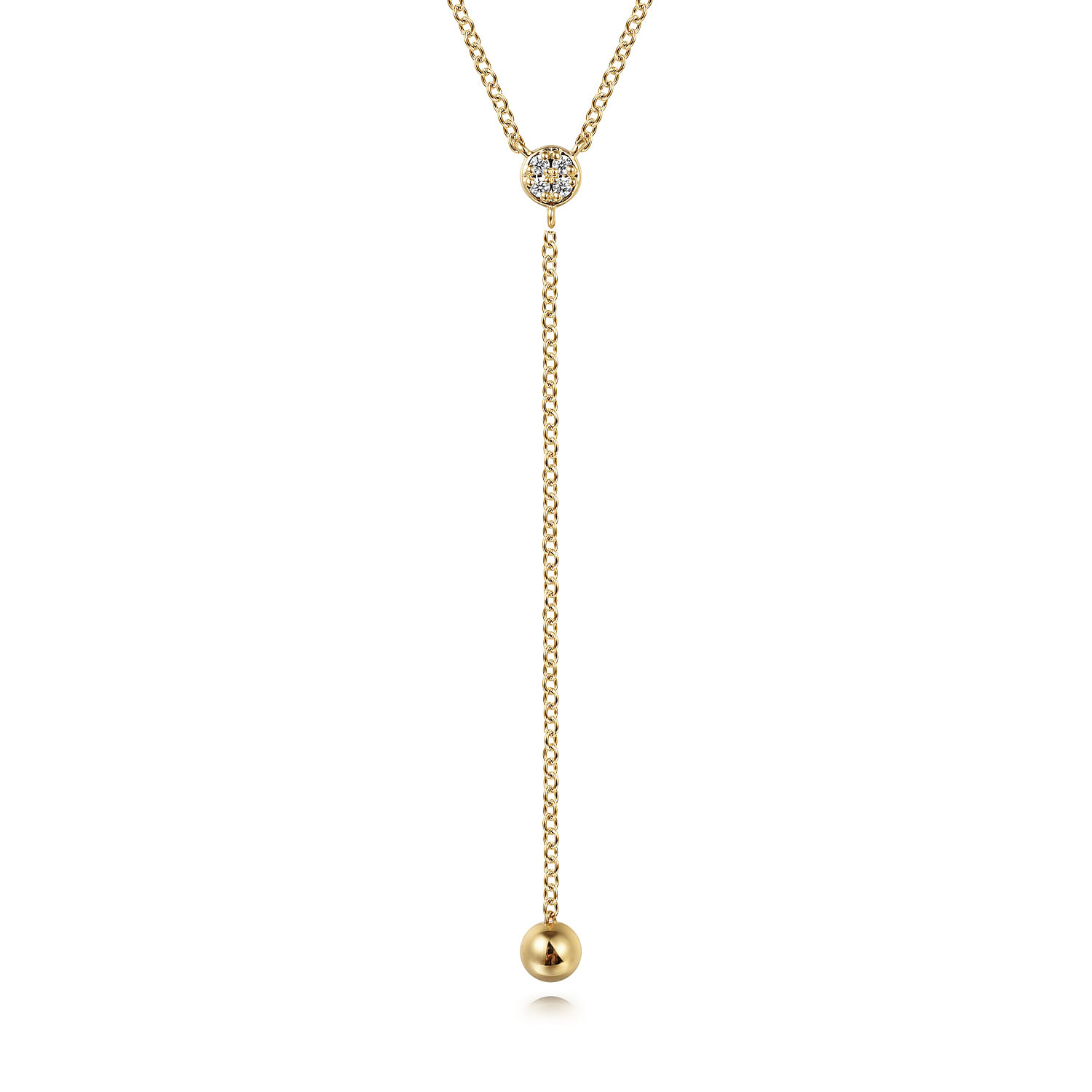 14K Yellow Gold Diamond Y-Knot Necklace with Hollow Gold Bead