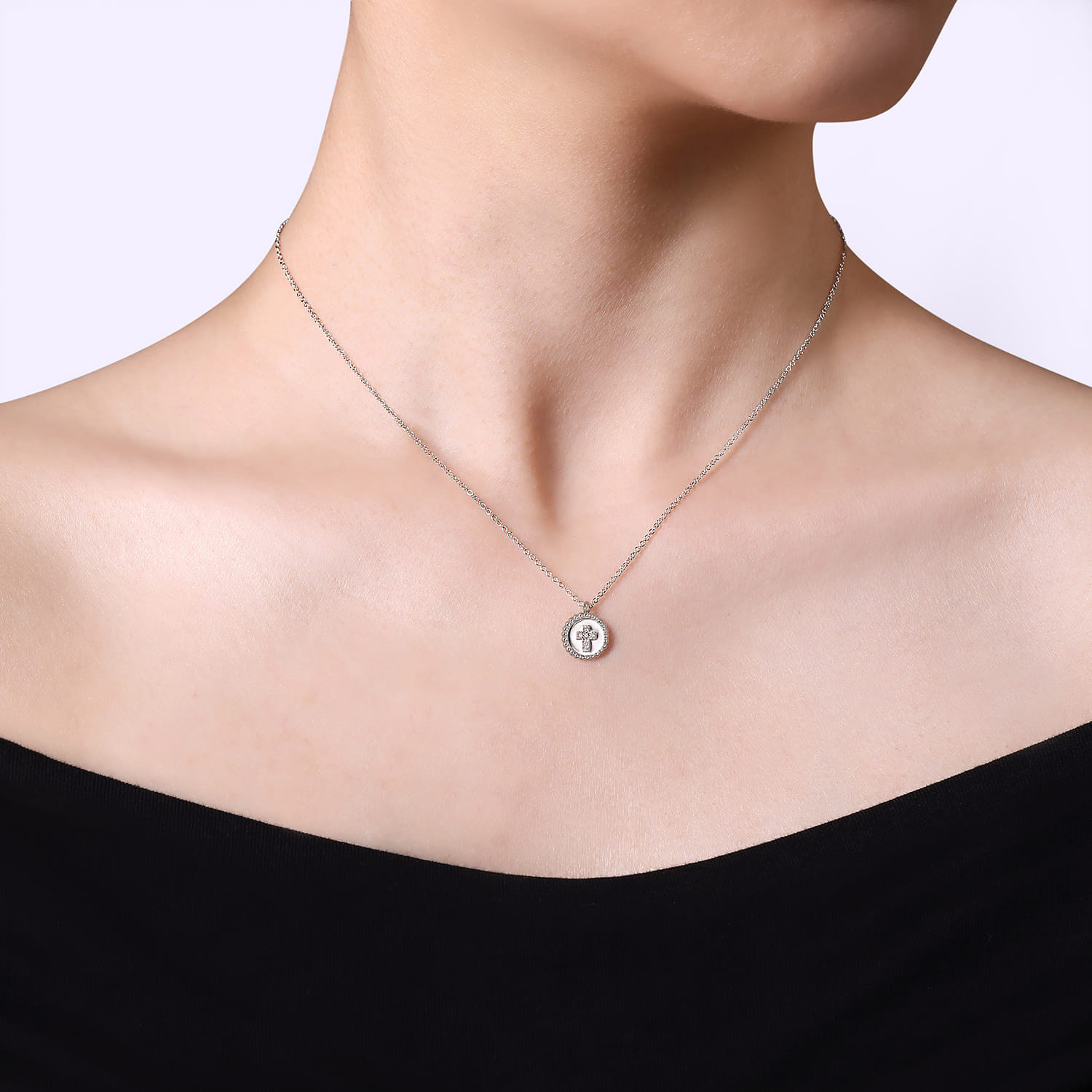 Pendant Necklace Cross 925 Sterling Silver Diamond 0.03ct Bujukan