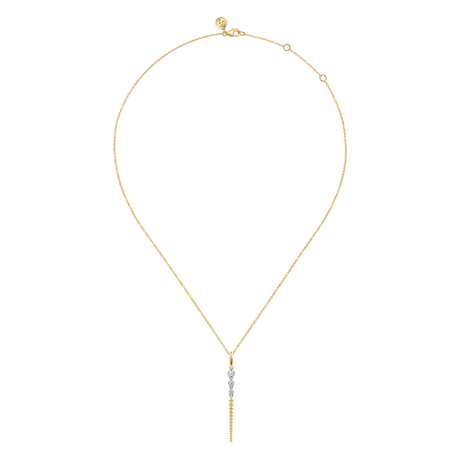 14K White & Yellow Gold Bujukan and Diamond Drop Necklace