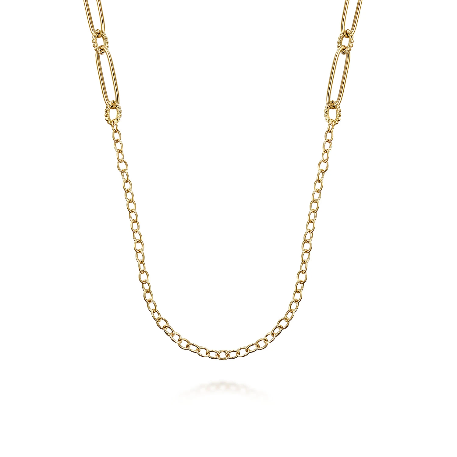 14K Yellow Gold Chain Necklace with Paper Clip Stations