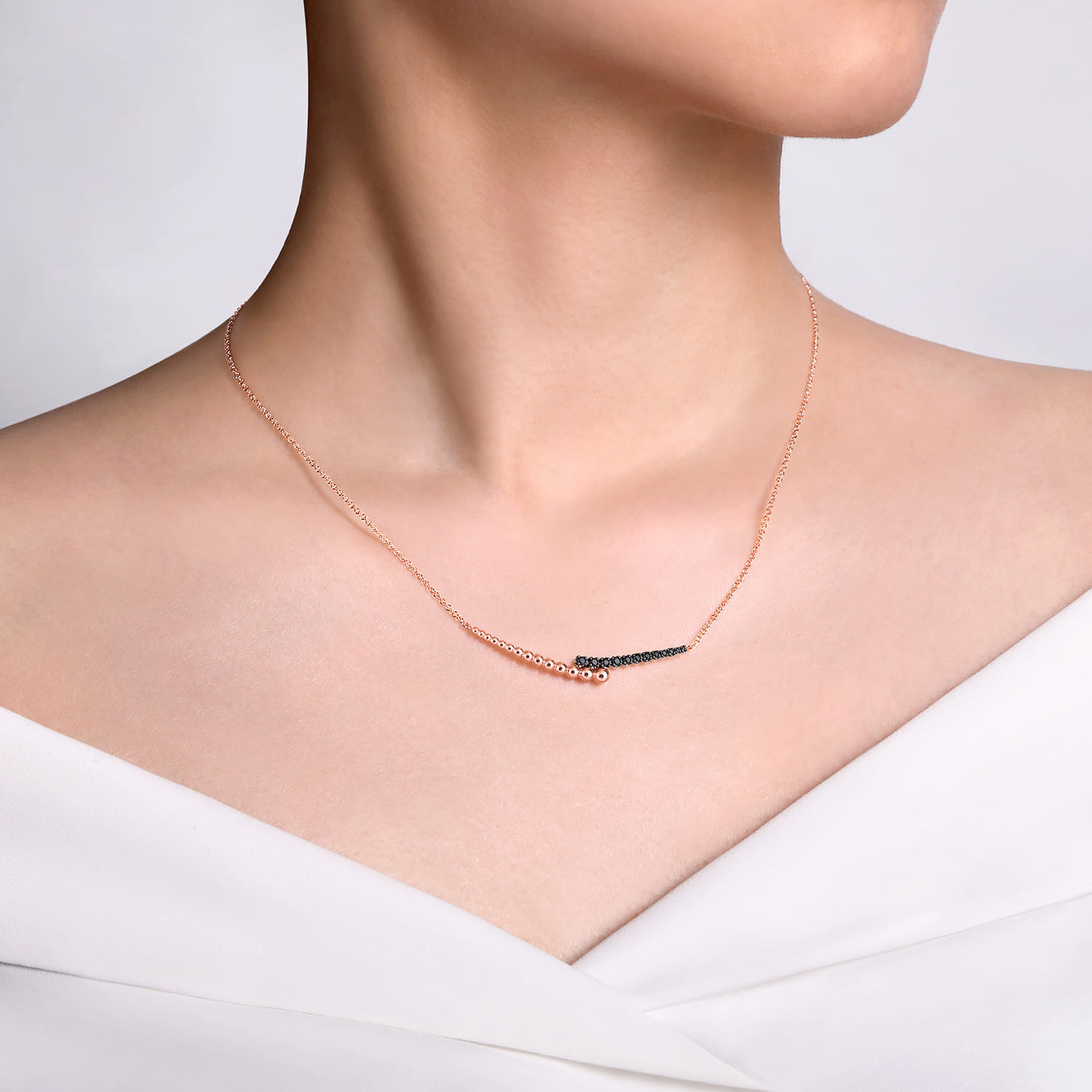 Bar Necklace 14K White and Yellow Gold Diamond 0.18ct Bujukan