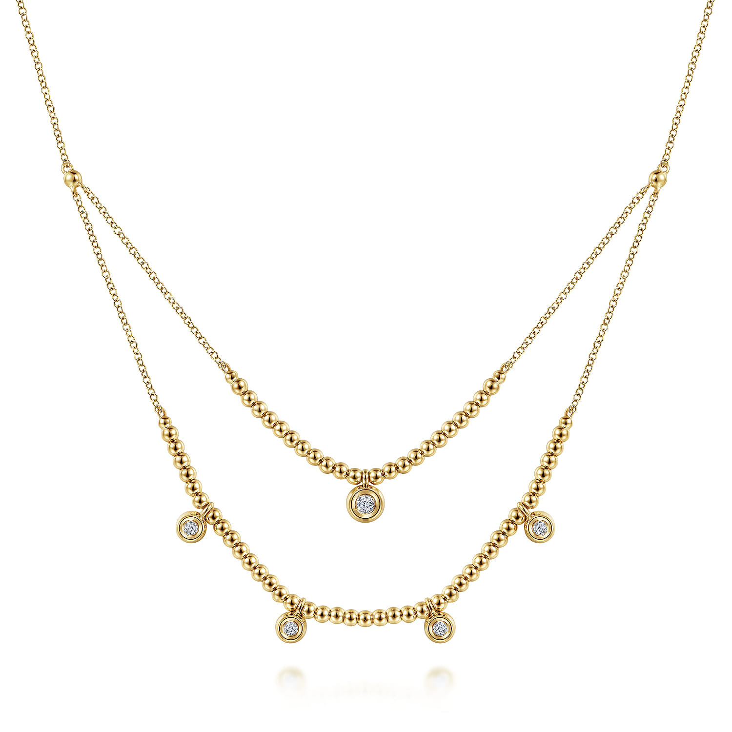14K Yellow Gold Bujukan Bead and Diamond Two-Row Necklace
