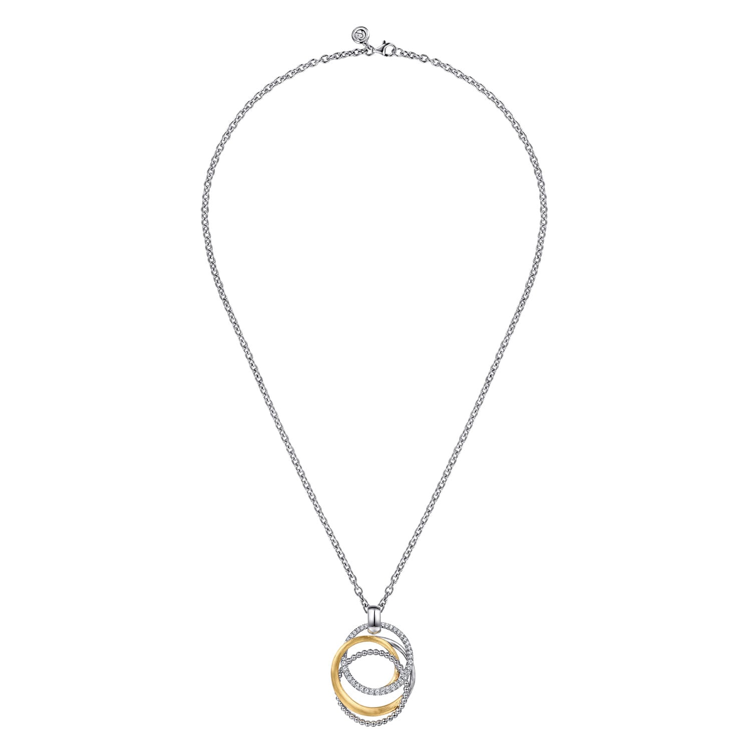 14K Yellow Gold and 925 Sterling Silver Bujukan Multi Round Link Pendant Necklace