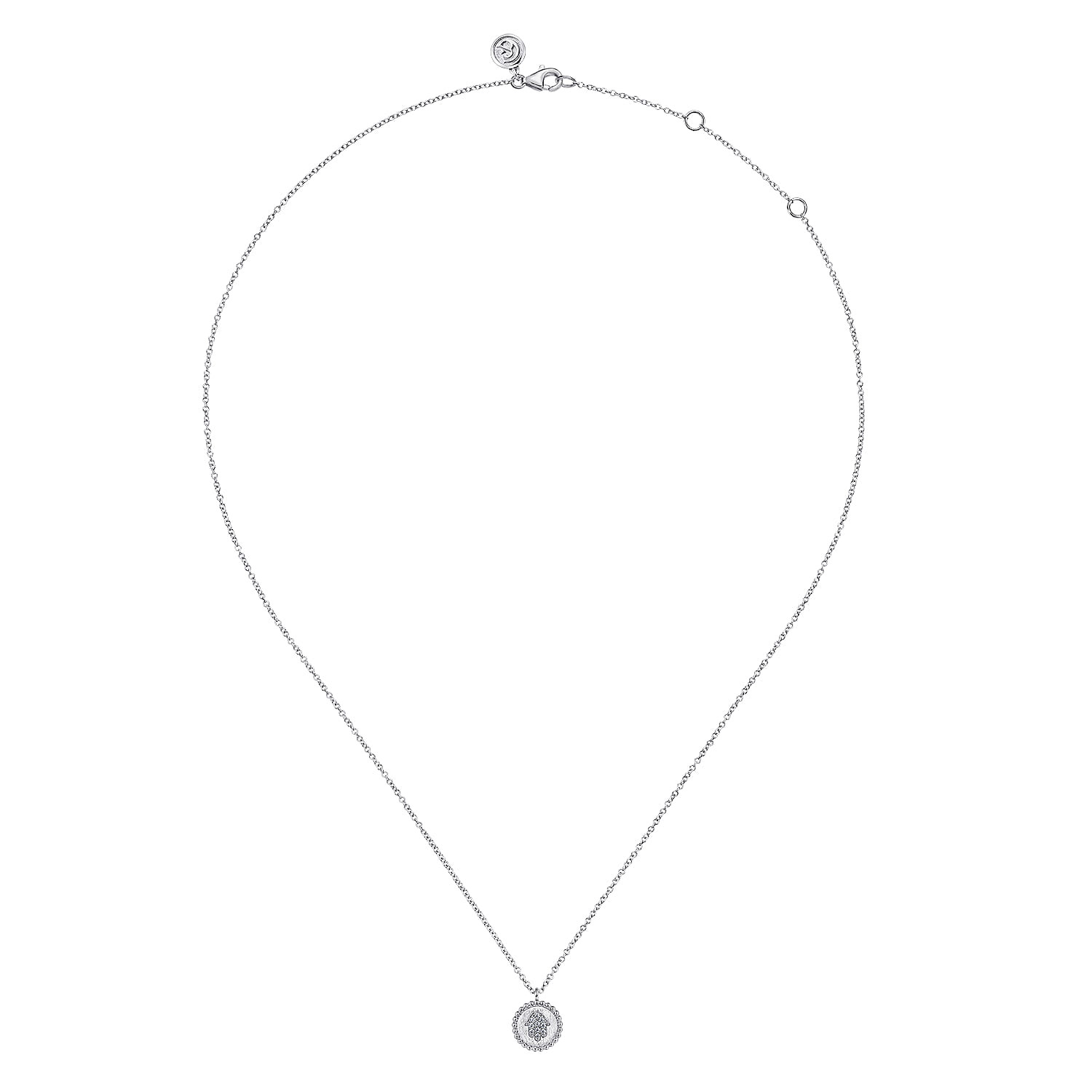 925 Sterling Silver Round Hamsa Pendant Necklace