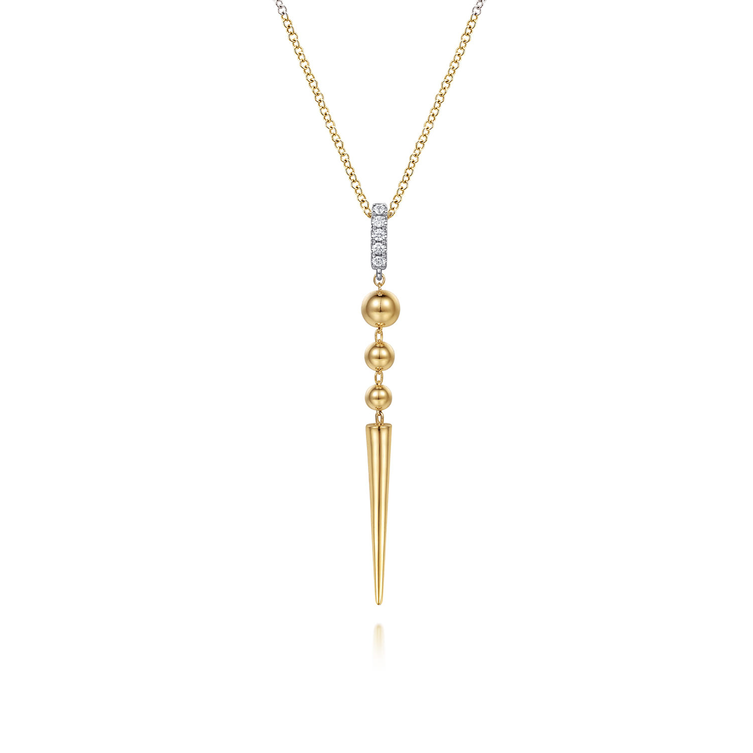 14K White & Yellow Gold Bujukan Bullet and Diamond Drop Necklace