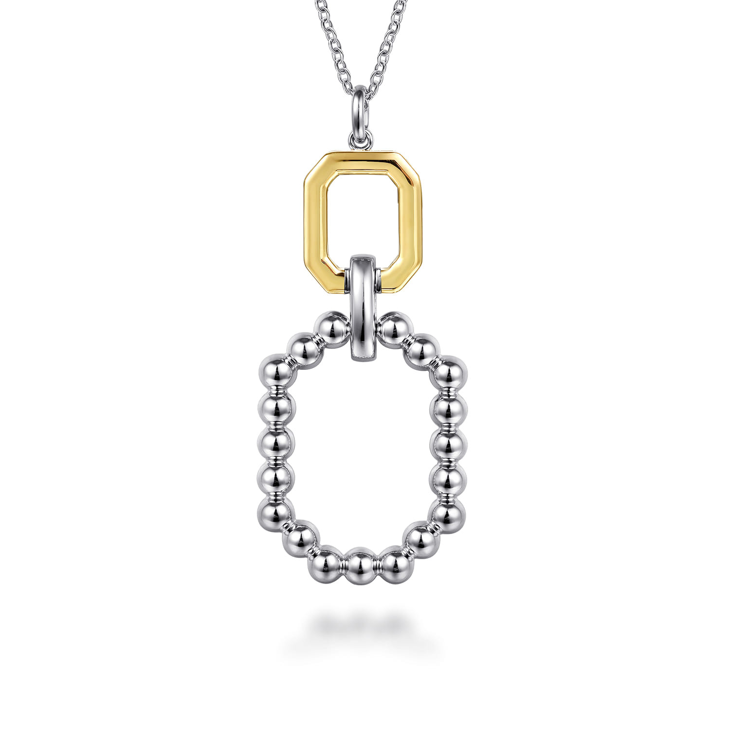 925 Sterling Silver and 14K Yellow Gold Octagon Bujukan Drop Pendant Necklace