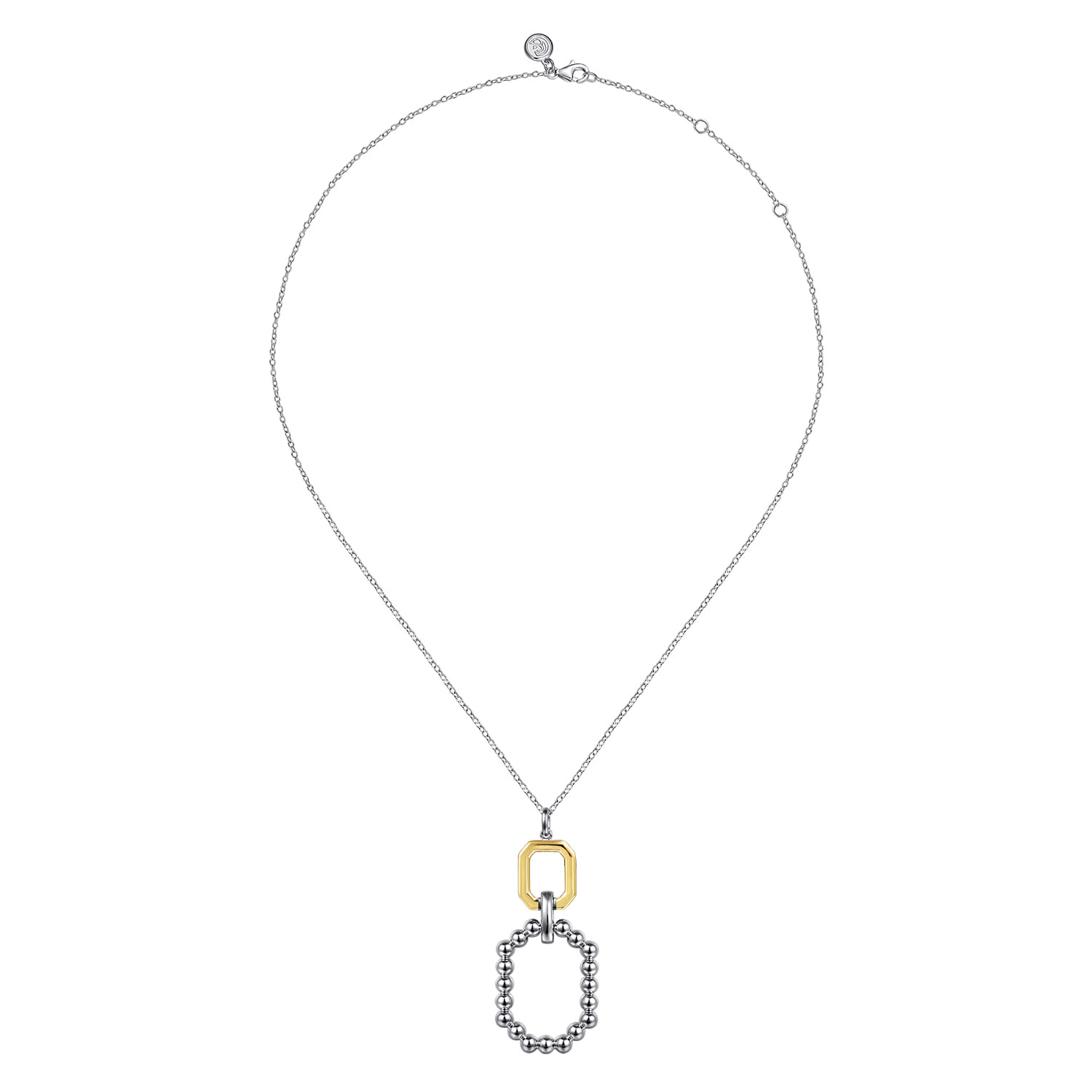 925 Sterling Silver and 14K Yellow Gold Octagon Bujukan Drop Pendant Necklace