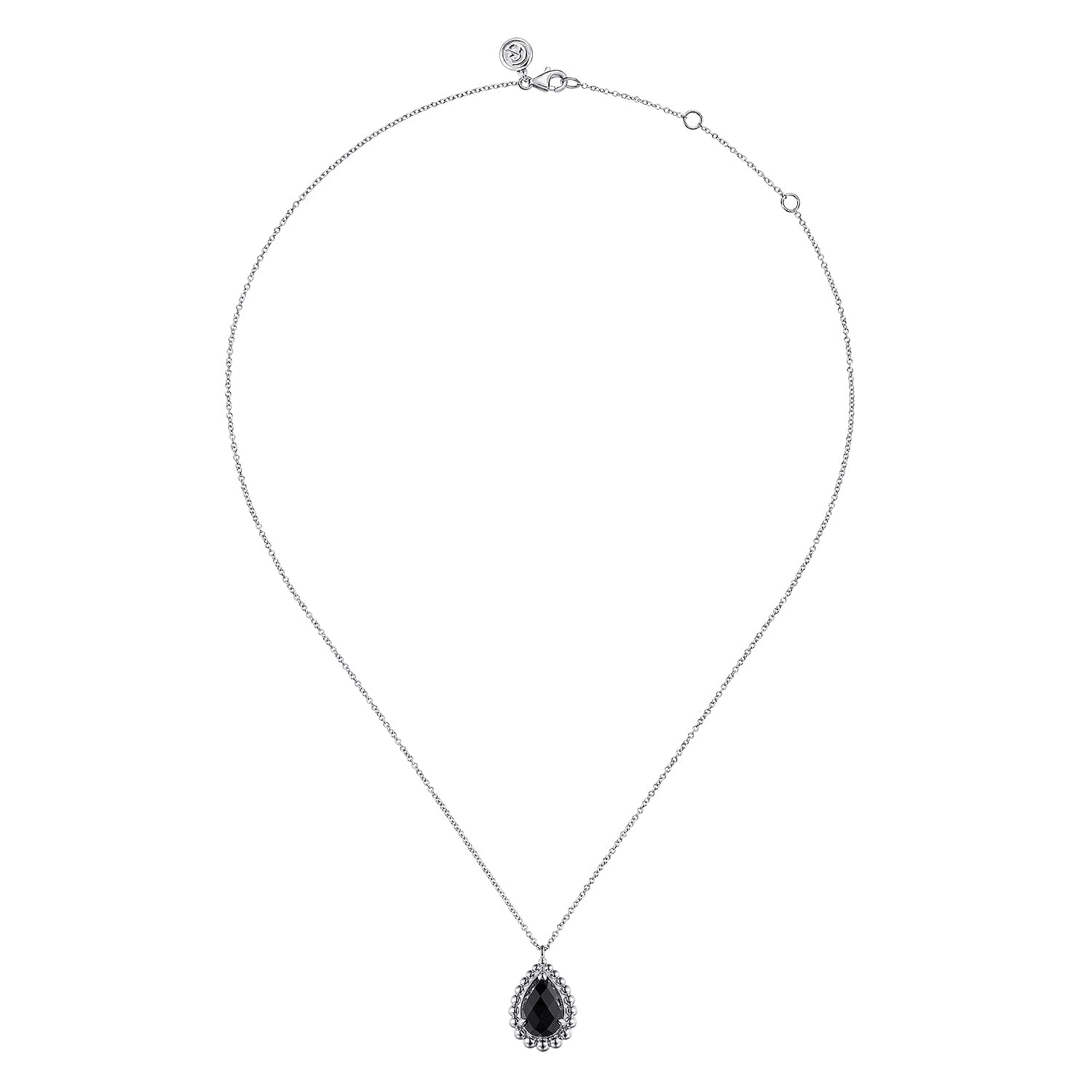 925 Sterling Silver Onyx Bujukan Teardrop Necklace With Pattern