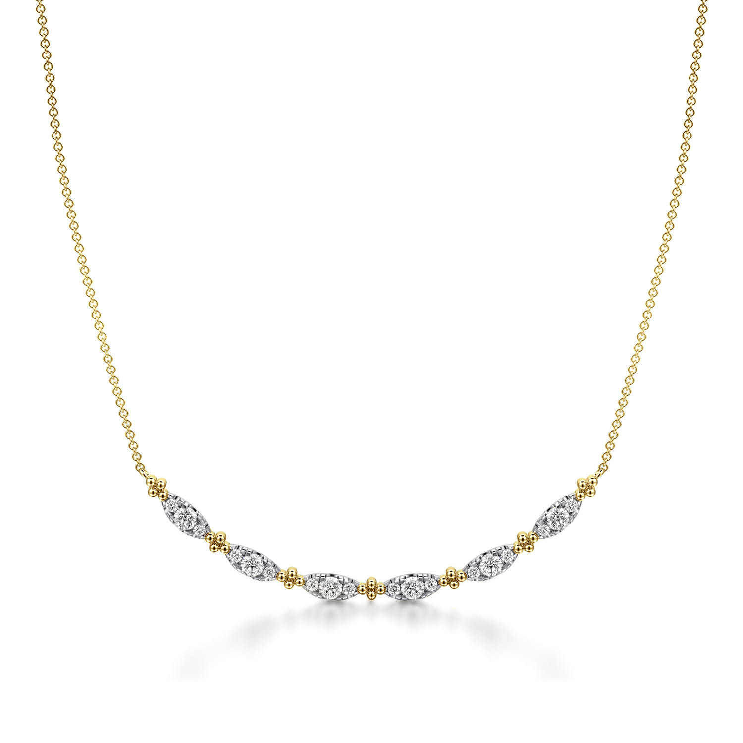 14K Yellow Gold Curved Bujukan Bar Diamond Necklace