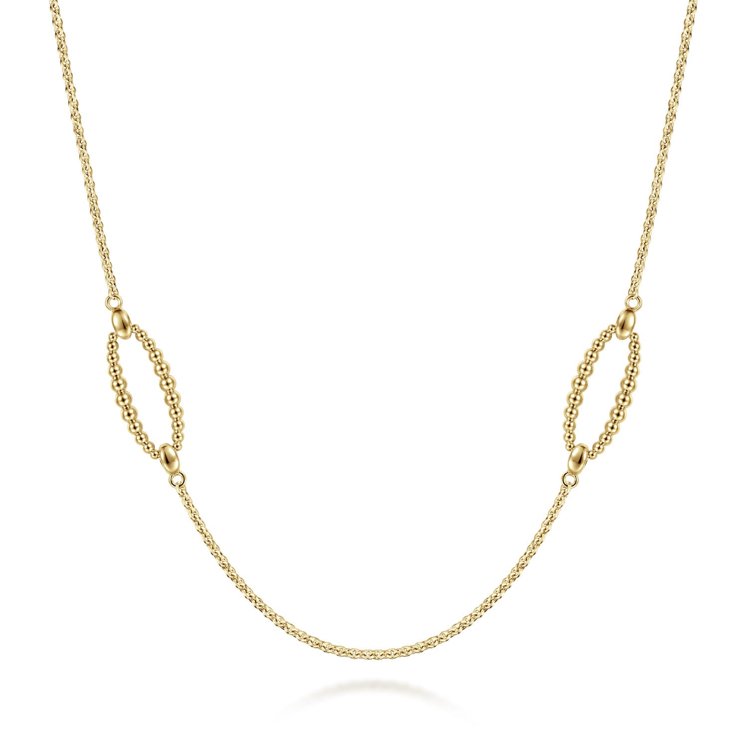 32 inch 14K Yellow Gold Bujukan Bead Oval Station Necklace