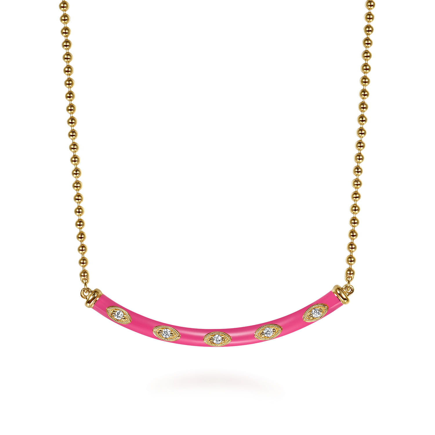 14K Yellow Gold Diamond Bar Necklace with Enamel