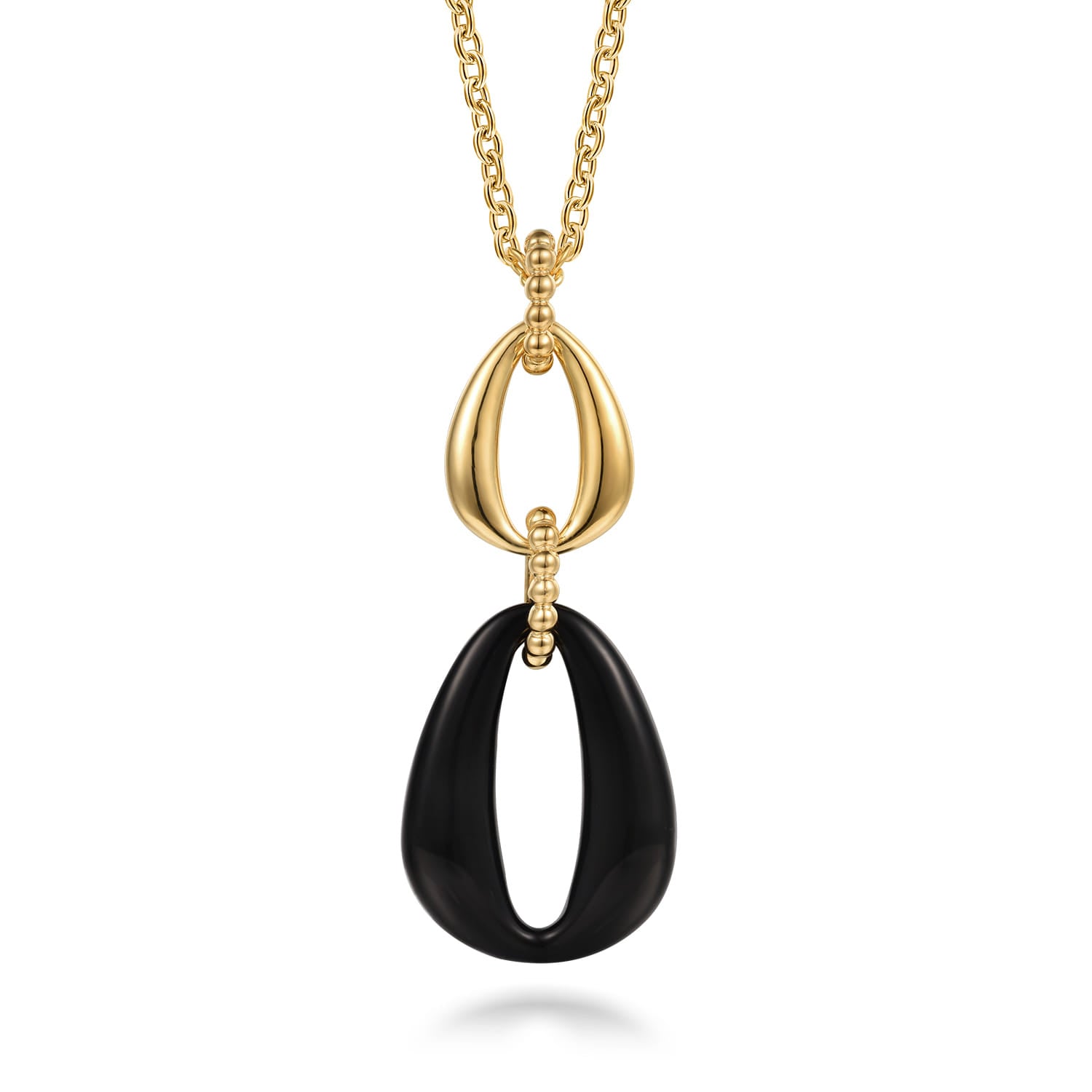 14K Yellow Gold Bujukan Black Onyx Pendant Necklace