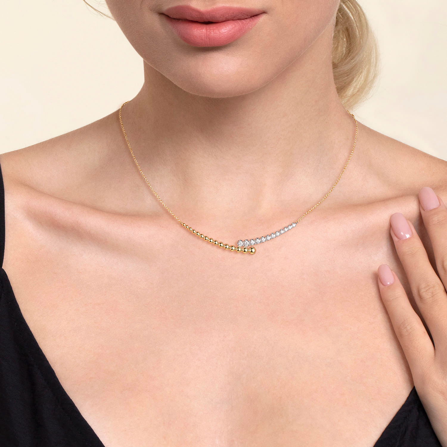 14K White & Yellow Gold Bujukan Diamond Bar Necklace