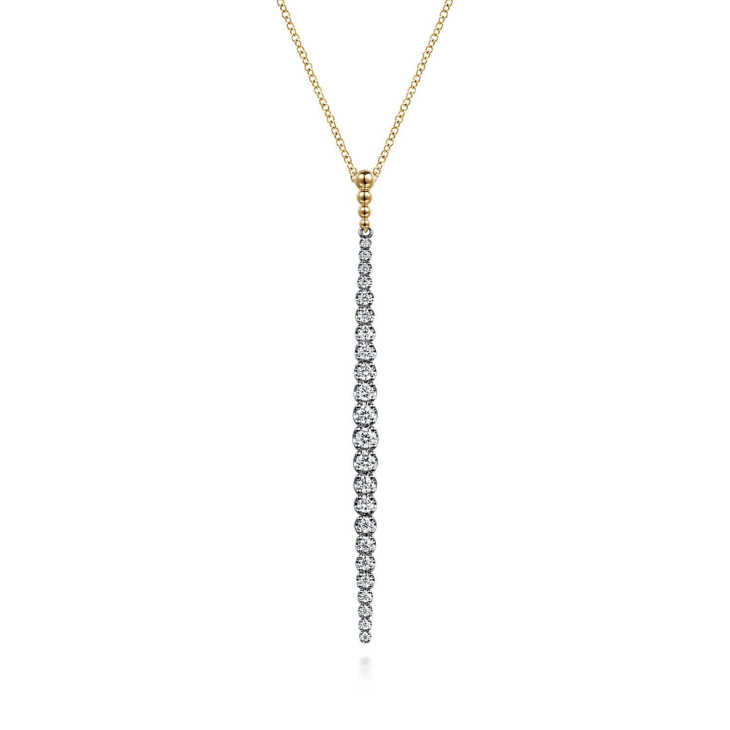 14K White&Yellow Gold Bujukan Diamond Bar Pendant Necklace