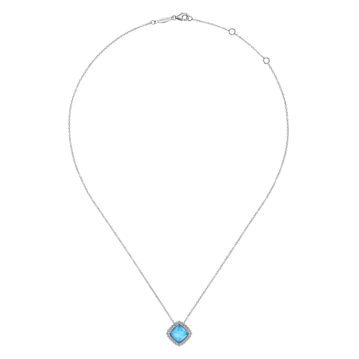 925 Sterling Silver Rock Crystal and Turquoise Pendant Necklace