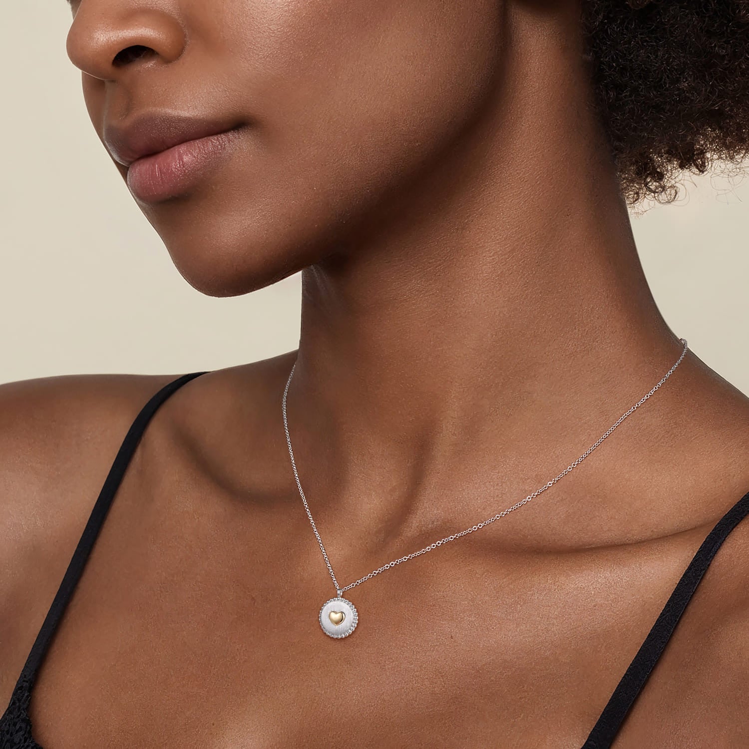 14K Yellow Gold & 925 Sterling Silver Bujukan Heart Medallion Pendant Necklace