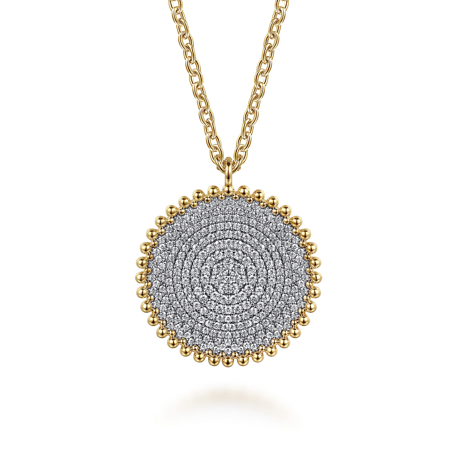14K Yellow Gold Bujukan Diamond Pave Medallion Pendant Necklace
