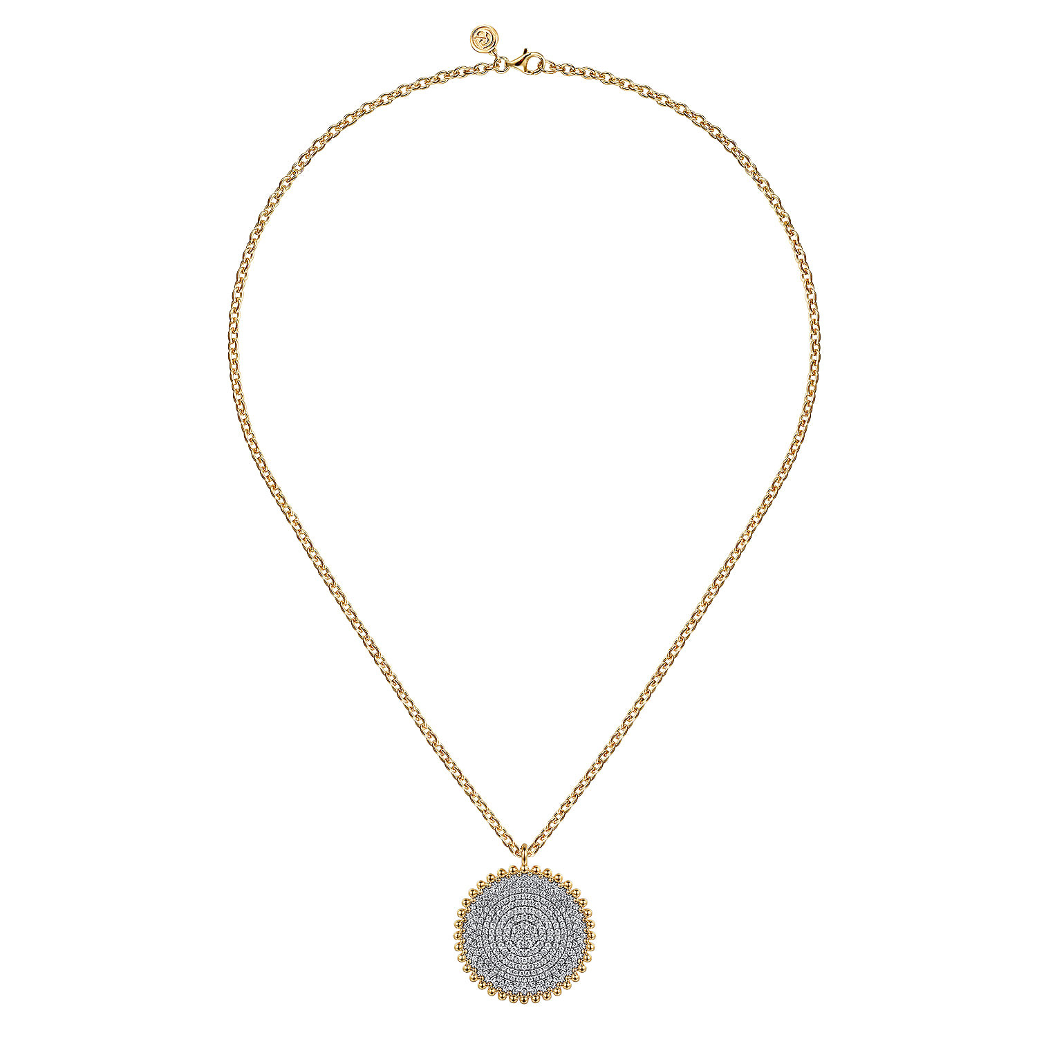 14K Yellow Gold Bujukan Diamond Pave Medallion Pendant Necklace