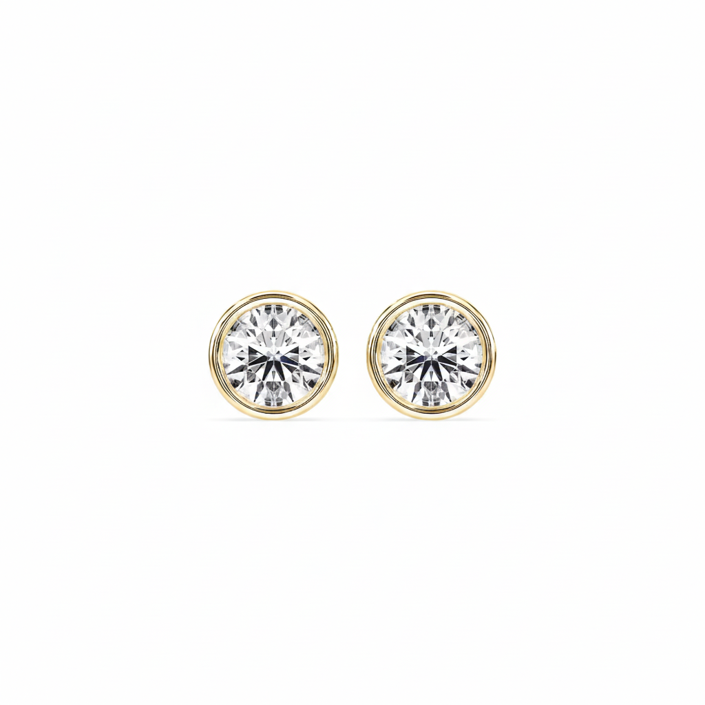 Round Bezel Lab Grown Diamond Stud Earrings