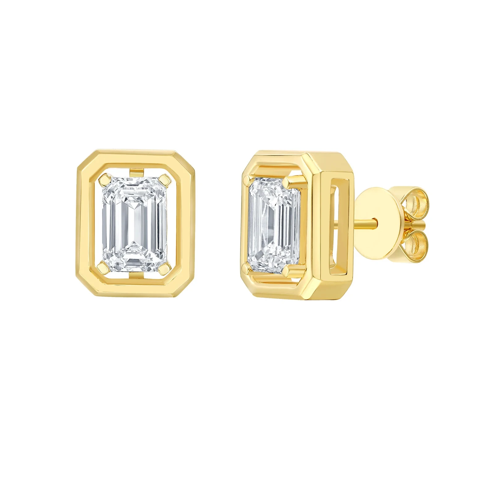 Emerald Cut Framed Lab Grown Diamond Stud Earrings