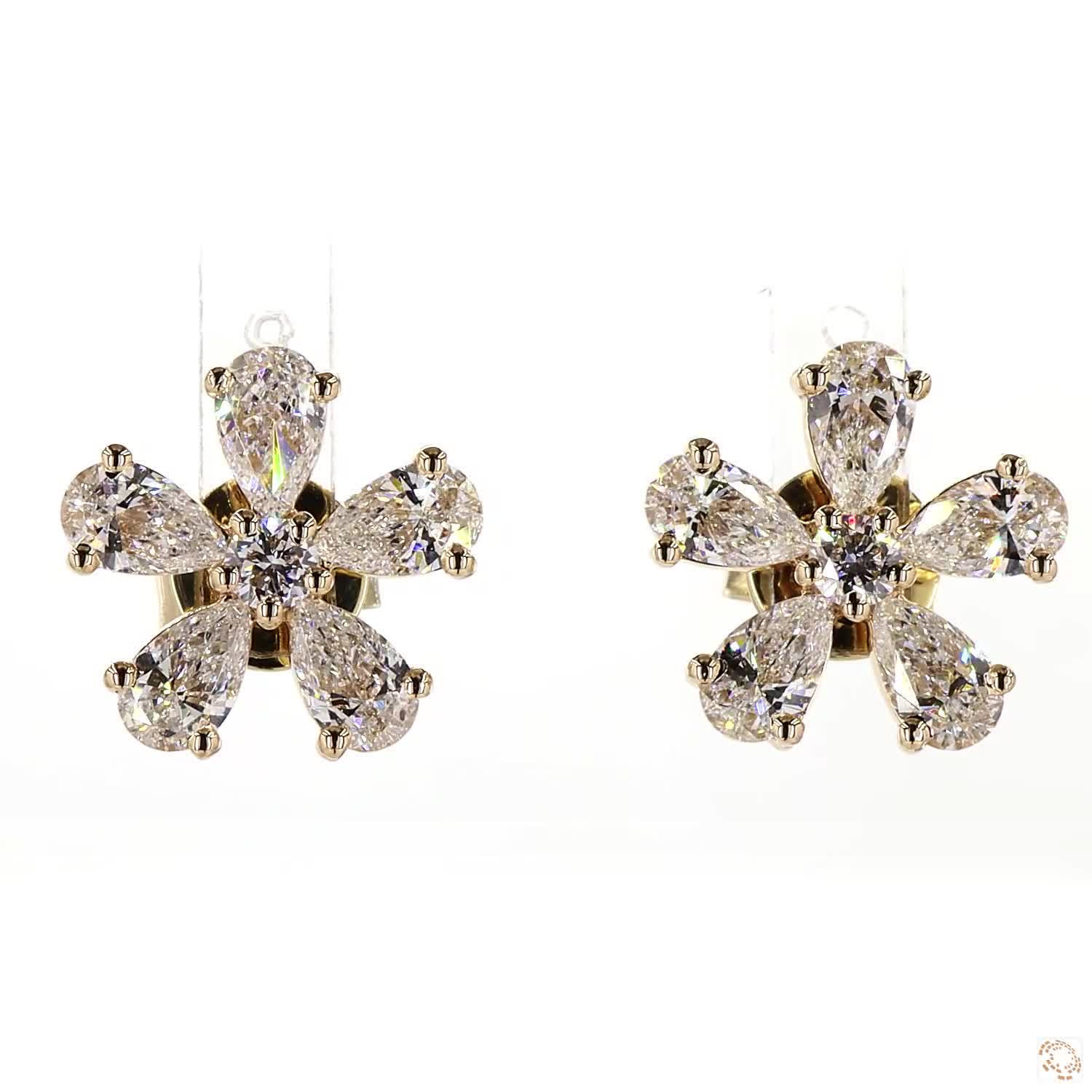 Large Sunflower Lab Grown Diamond Earrings
