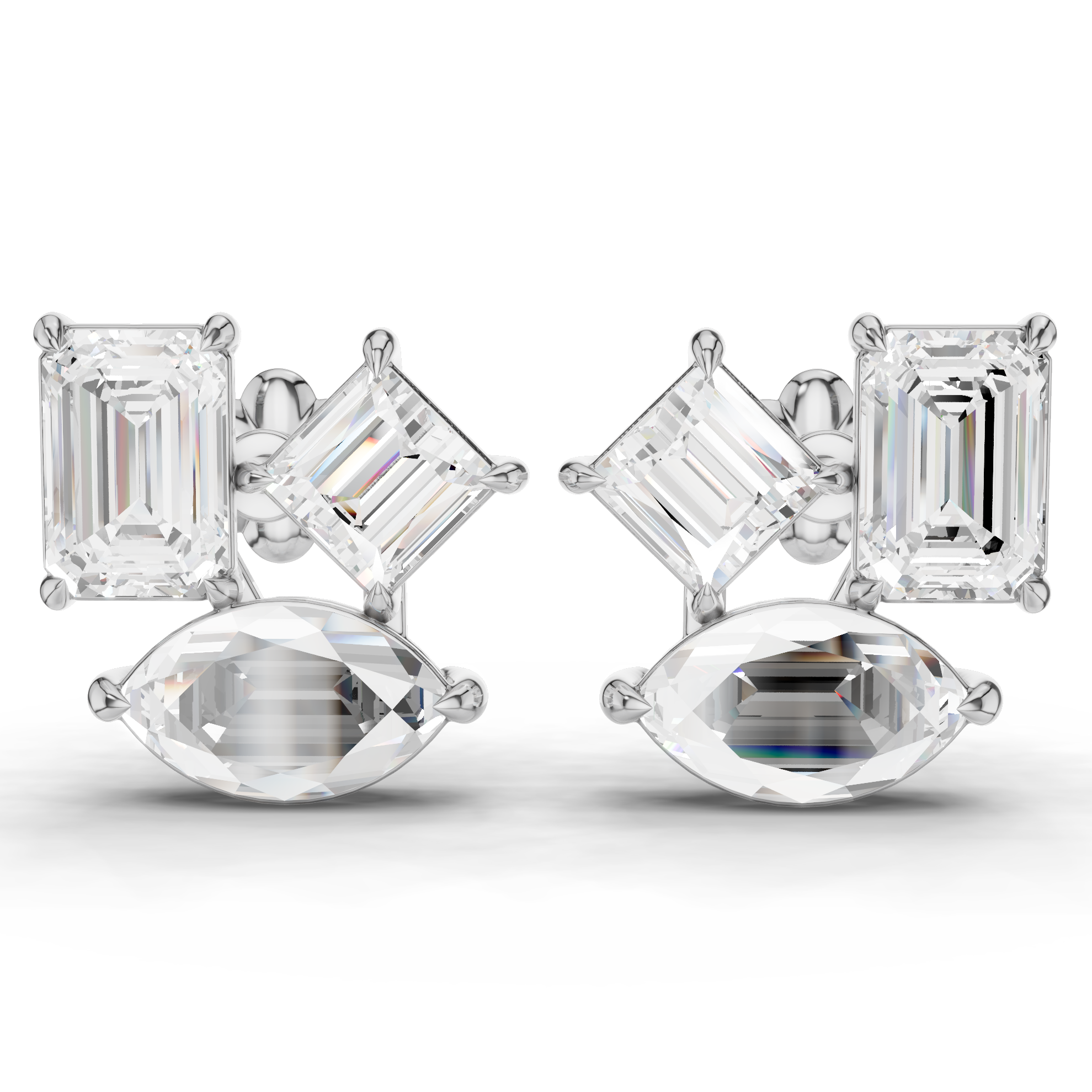 Three Stone Lab Grown Diamond Cluster Stud Earrings