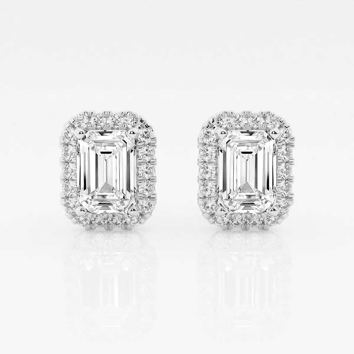 Emerald Cut Halo Lab Grown Diamond Stud Earrings