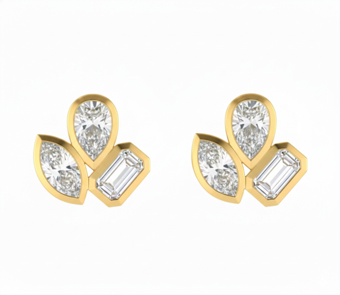Three Stone Bezel Lab Grown Diamond Earrings