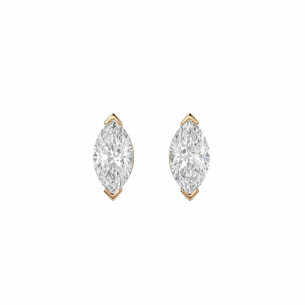 Marquise Half Bezel Lab Grown Diamond Stud Earrings