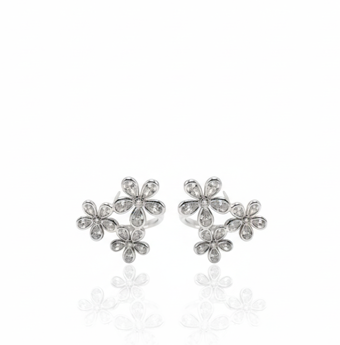 Bezel Cluster Flower Lab Grown Diamond Stud Earrings