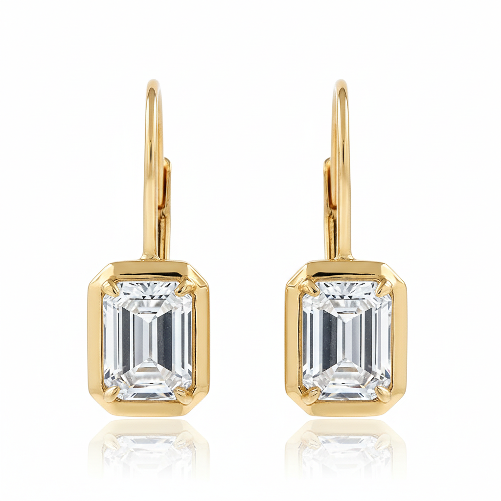 Emerald Double Bezel Lab Grown Diamond Drop Earrings